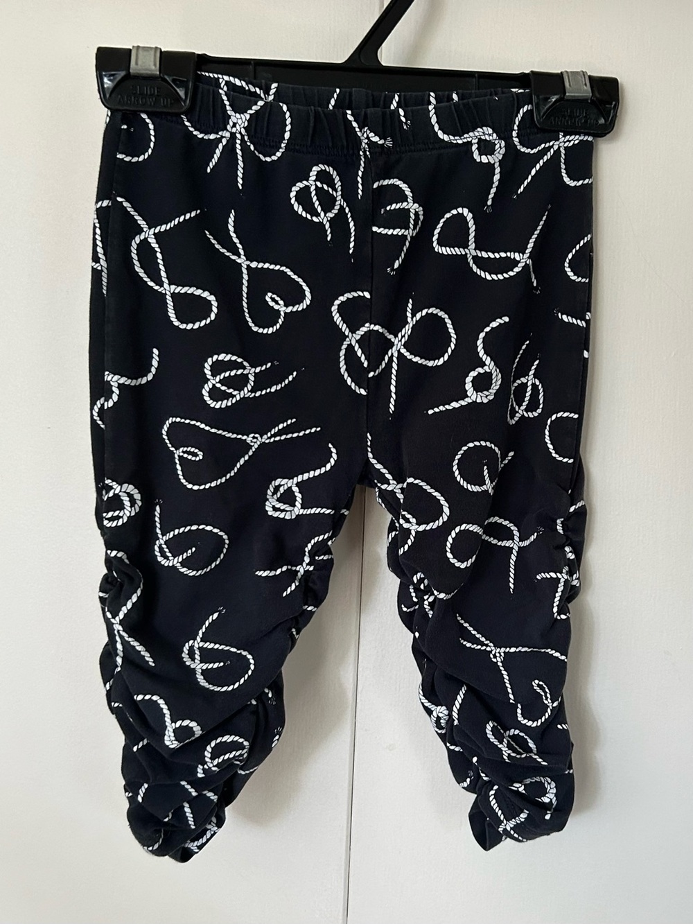 2/$10 Kids Black Rope-Print Ruched Leggings